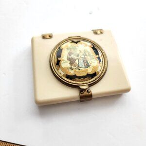 Vintage Rex Catalin Plaskon 1936 Beige Compact Mirror Duo Compartment Makeup